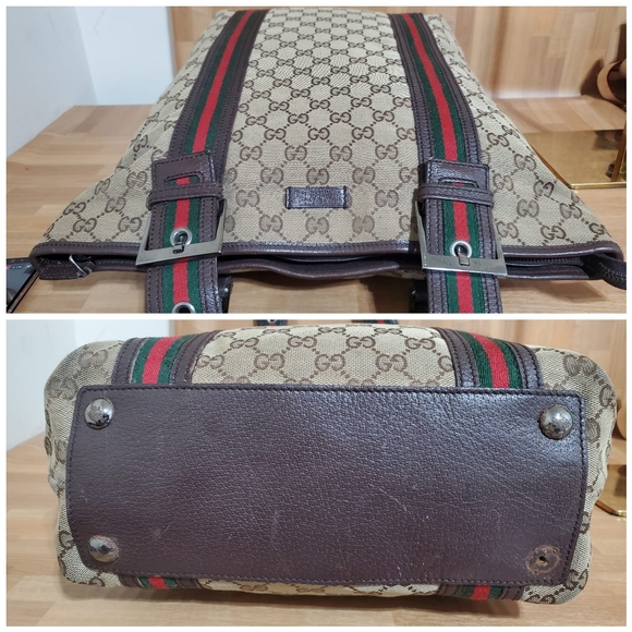 GUCCI GG Monogram Medium Web Handle Vertical Tote Bag Dark Brown - Picture 7 of 11